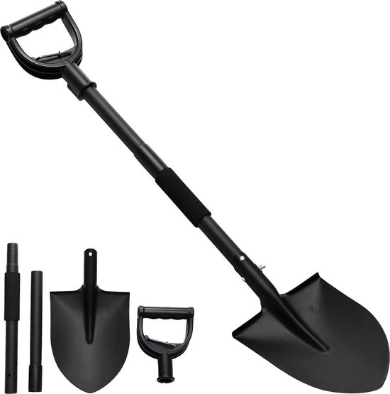 Tuinspade 104 cm - Hardsteenschop van staal met puntige kop en D-vormige handgreep - Zware autoschep voor camping en tuinieren van T