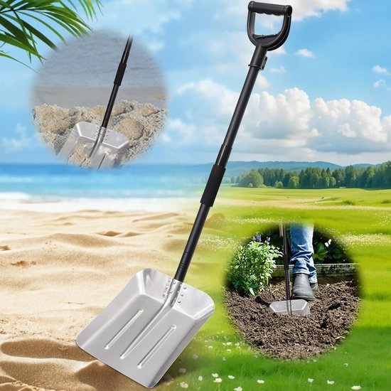 Tuinspade met steel, 127 cm, robuuste tuinschep om te graven, planten met D-handel, afneembaar en draagbaar design, als spatschep, strandschep, sneeuwschep, metaal