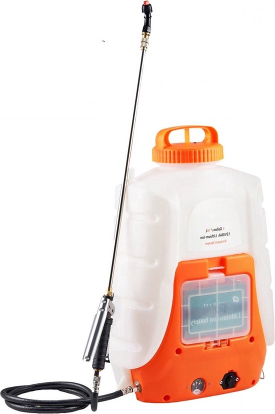 Tuinsproeier Rugspuit - Buitenrugspuit - voor Onkruidbestrijding en Reiniging - Verstelbare druk - 4 Gallon Tank - Wit & Oranje van Kinzo Garden