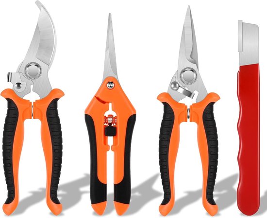 Tuinsschaar set van 4 - roestvrij staal - plantvriendelijk - ideaal voor takken en bloemen - ShopVlot