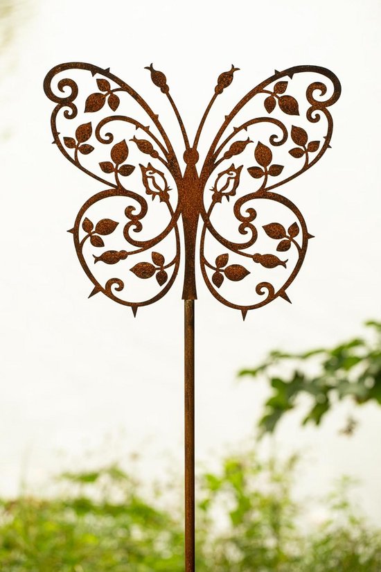 Tuinsteker Vlinder voor Bloemen - Roestige Tuindecoratie van Metaal 149cm van Merkloos	