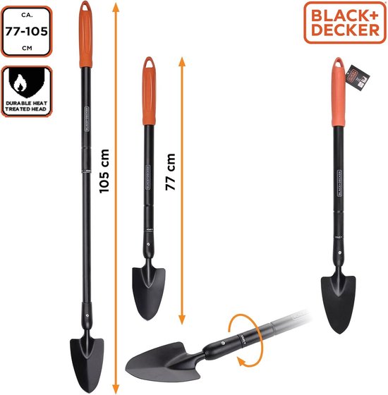 Tuintroffel met puntige kop en telescoopsteel 77-105 cm - hittebestendig en zwart. van Hofftech