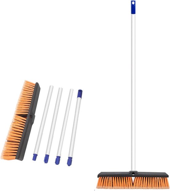 Tuinveegmachine Duwveegmachine - Grote Bezems - Terrassen Schoonmaken - Dubbele Borstelharen - 45 cm Breed - Zwart en Oranje