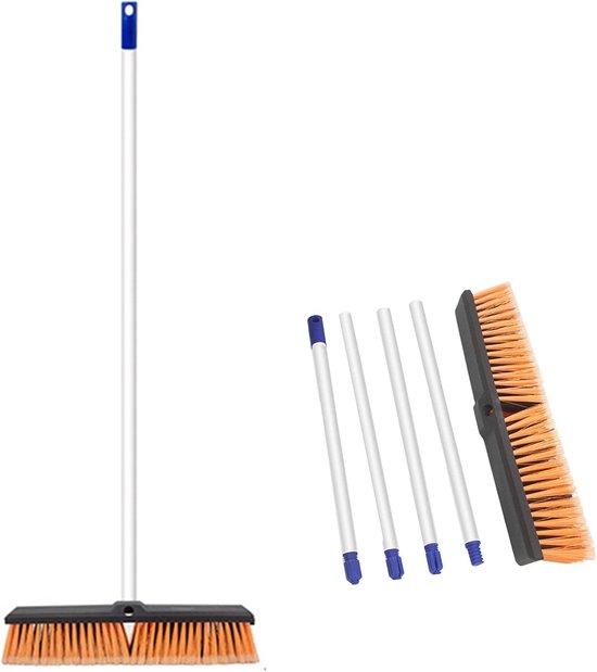Tuinveegmachine - Grote bezem - Terras reinigen - Dubbele borstelharen - 45 cm breed - Zwart en oranje