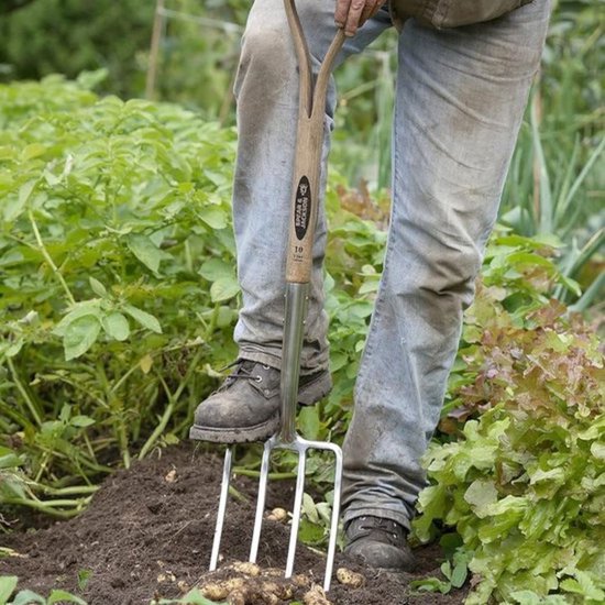 Tuinvork - Traditionele tuinvork - RVS - Robuust - Met Metalen Steel - Tuingereedschap van Kinzo Garden