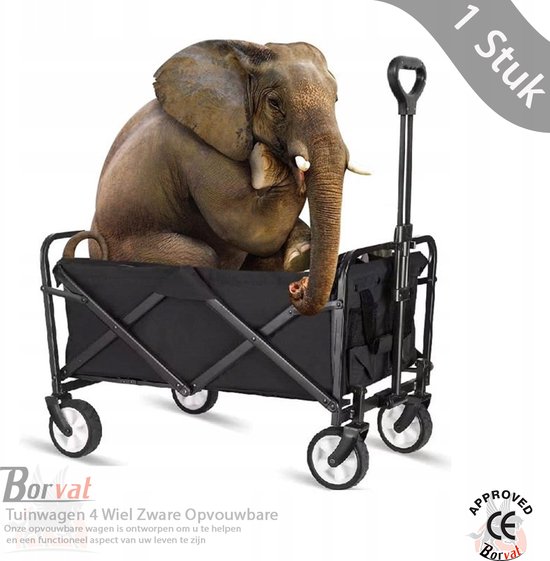 Tuinwagen 4 Wiel Zware Opvouwbare Tas Tuin Trolley Winkelwagen Wagon Hand Pull Kruiwagen Camp Tuinieren Winkelwagen Bagage Winkelwagen Voor Outdoor - Zwart- BBQ - Zwart van BBQ