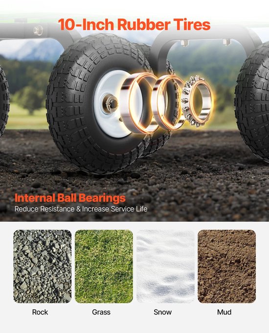 Tuinwagen - Tuinkar - Heavy-duty - 360° Draaibare Wielen - 2-in-1 Plat- en - Hekwerkontwerp - Voor Tuin - Erf en Magazijn - Ergonomische Handgreep - 900 lb Draagkracht van Merkloos	