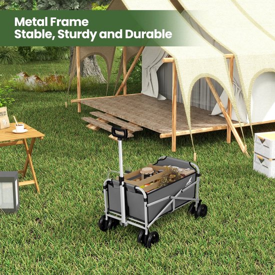 Tuinwagen - Tuinkar - Strandtrolley - Bolder - Boodschappen Transport - Heavy-duty - met Dubbele Wielen en Rem - Ergonomische Handgreep - 360° Draaibare Wielen - Draagvermogen 80kg -Voor Tuin - Erf - en Magazijn - Donkergrijs van Merkloos	