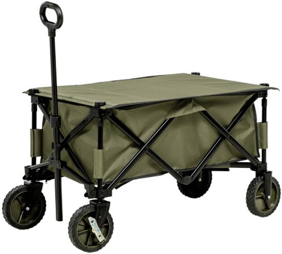 Tuinwagen, Vouwbare Transportwagen, Gereedschapswagen, Met Wielen, Afneembare Zeil, Verstelbare Handgreep, Multifunctioneel, Geschikt voor Winkelen, Strand, Sport, 108×55×93 cm (Uitgevouwen), 32×20×74 cm (Opgevouwen), Groen, Polyester van Merkloos	