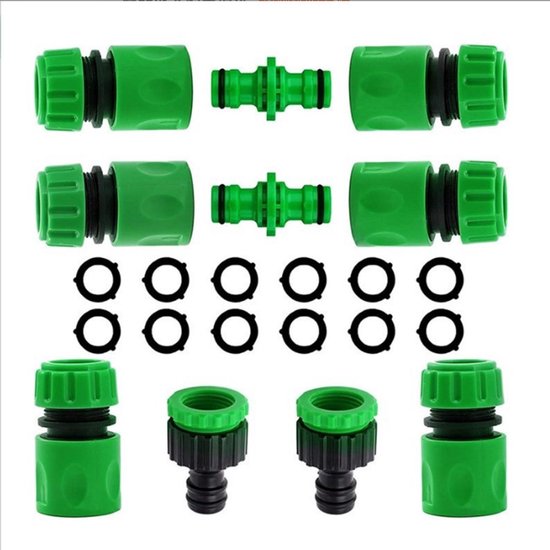 Tuinwaterleidingfittingenset - Tuinwaterleidingfittingen - Adapters - Voor het besproeien van de tuin, balkonbloemen en andere tuinirrigatie - Snelkoppelingen - Groen