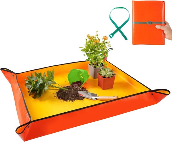 Tuinwerk Mat voor Herpotten, Waterdichte Opvouwbare Plantmat, 100 x 100 cm in Geel voor Stekjes en Vetplanten van T