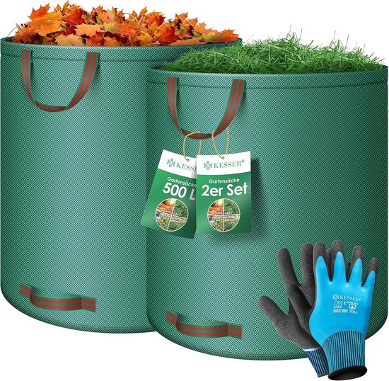 Tuinzak 272 en 500 liter inclusief handschoenen zelfstandig 4 handgrepen stabiel robuust opvouwbaar voor gazon en groenafval