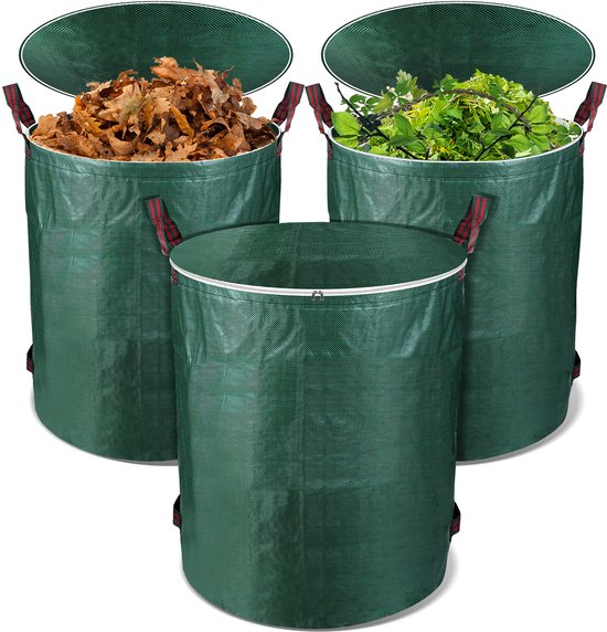 Tuinzak - met afsluitbaar deksel - Set van 3 Tuinafvalzakken - Tuinafvalzak - Tuinafvalemmer - Groen van Merkloos	