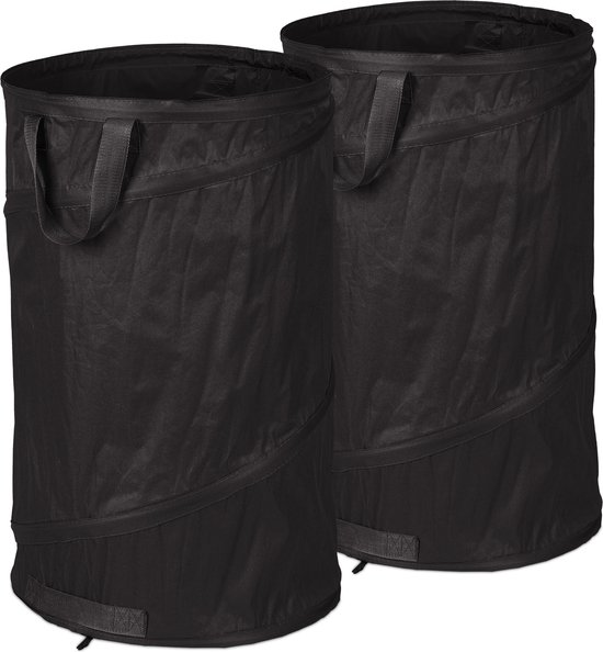 tuinzak - pop up - set van 2 - 120 l - 3 handgrepen - uv-bestendig - waterdicht - onrkuid - zwart van Merkloos	