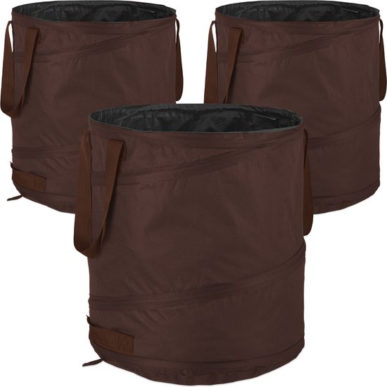 tuinzak pop up - set van 3 - 85 l - handgrepen - uv-bestendig - waterdicht - onkruid - bruin van EAZYGOODS