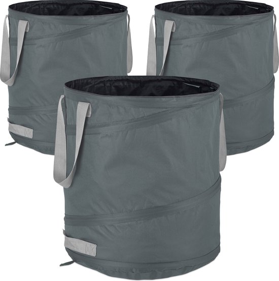 tuinzak pop up - set van 3 - 85 l - handgrepen - uv-bestendig - waterdicht - onkruid - grijs van Uiter