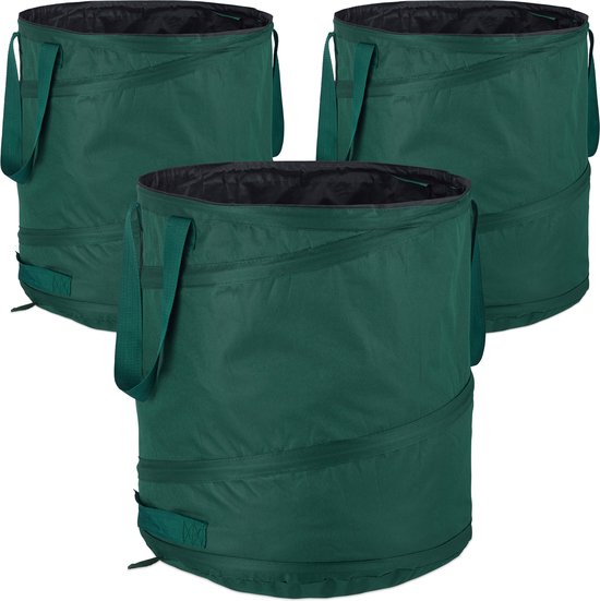tuinzak pop up - set van 3 - 85 liter - staand - Ø 46 cm - groen