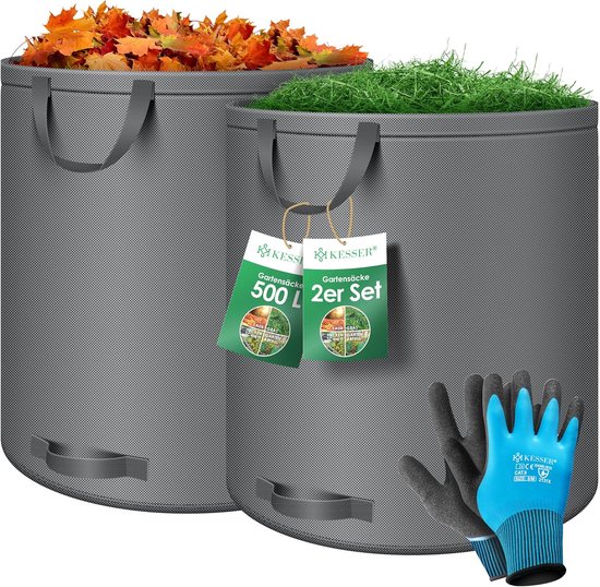 Tuinzak Set - Afvalzakken Tuin - Afval Verzamelen - Zelfstaand Robuust Ontwerp - 2x 500 Liter - Antraciet van Merkloos	