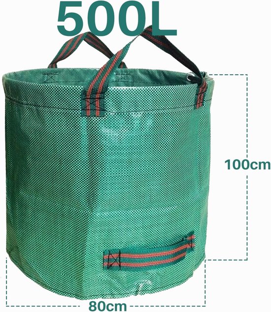 Tuinzak-tuinafvalzak opvouwbaar-tuinafvalzak opvouwbaar-stevige tuintas - herbruikbare tas met handvatten - ideaal voor het verzamelen van afval, bladeren en gras - groen - 500L van Merkloos	
