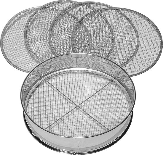 Tuinzeef 30 cm rond - 5 verwisselbare zeefinzetten Ø 3/5/8/10/12 mm - Roestwerend metaal - Voor grond/compost/onkruid - Efficiënt en veelzijdig - Grondzeef