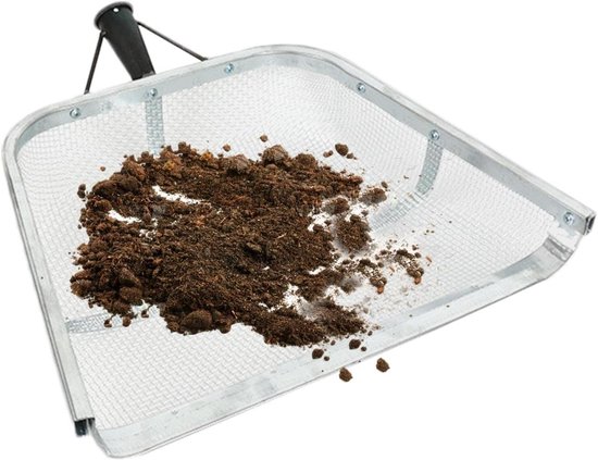 Tuinzeef Schep - Metaal Zeef - Aarde Zeven - Ergonomisch Handvat - 65 cm Lengte - Grijs
