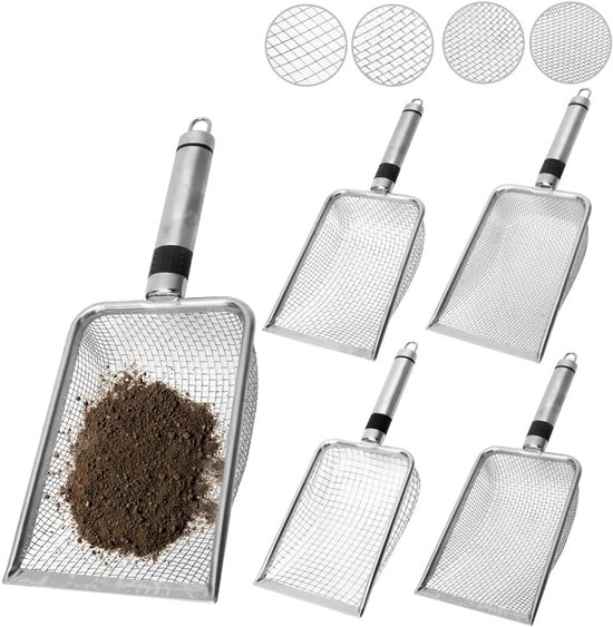 Tuinzeef Set - Aarde Zeef Compost - Fijn Zand Zeven - Roestvrij Staal - 4 Stuks Maat 2-5