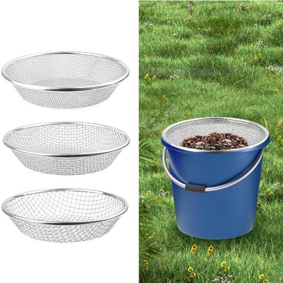 Tuinzeef Set - Aarde Zeef - Tuinwerk Optimaliseren - Roestvrij Metaal - 3 Maten - Zilver