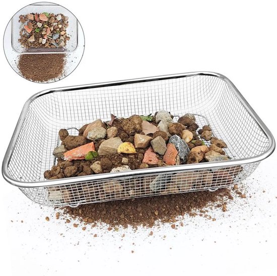 Tuinzeef van roestvrij staal, compostzeef, grondzeef, metalen zeef, geschikt voor aarde, zand, grind, stenen, enz., speciaal voor de tuin, zware zeefmand.