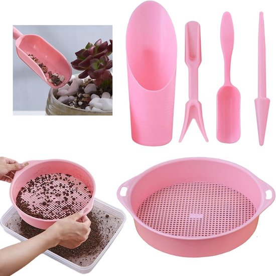 Tuinzeef voor Zaaien en Tuinieren - 5 Stuks Kunststof Grondzeef Zandzeef Aardzeef - Tuingereedschap voor Planten en Bodem - Roze van Merkloos	