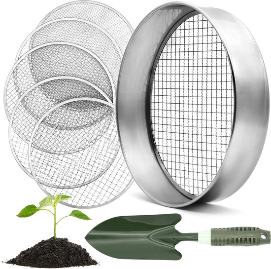 Tuinzeef - Zandzeef Rond 30 cm Zand Zeven Compost Zeef RVS Aarde Zaaigoed - Incl. Tuinschep Tuinzeef - Zandzeef van T