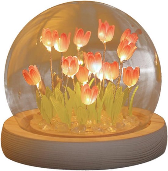 Tulpennachtlampje, Tulpenkristallen bol LED-decoratielamp, handgemaakte mini-simulatie bloemdecoratie slaaptafellamp voor verjaardagscadeaus van Veemram
