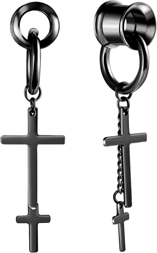 Tunnel met hanger 18 mm tunnel roestvrij staal 18 mm piercing sieraad vrouw kruis zwart 11/16", 14mm (9/16"), Metaal, Geen Edelsteen