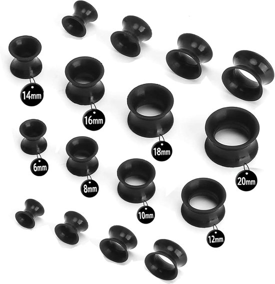 Tunnels, body piercing expander, oorstretcher plug piercing expanderset, 8 specificatiematen, veilig en flexibel tunnel oor voor vrouwen en mannen (zwart)
