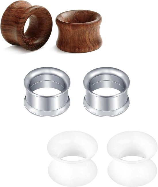 Tunnels Flexibele Siliconen Oor Brancard Hout Oordoppen Expander Meters 6/8/10/12/14/16Mm Oor Stretching Piercing Body Sieraden Zilver Zwart Blauw