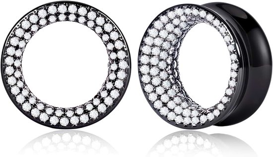 Tunnels Plugs Vlees Oorlel Brancard Dubbele Uitlopende Meters Glitter Wit Zirkoon Rvs Oren Piercing Expander Sieraden voor Vrouwen Mannen 10mm tot 19mm
