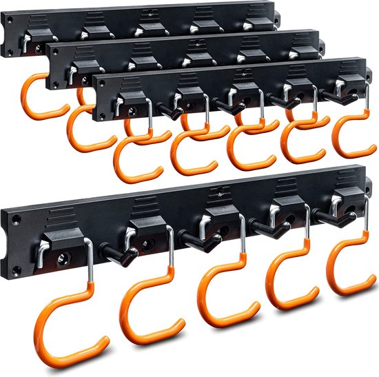 TURAKOS Houder voor tuingereedschap, 4 x 40 cm, wandhouder met anti-slip rubberen coating, tuingereedschap ophanging voor garage, gereedschapsschuur, kelder van T