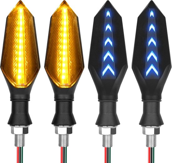 Turn Signal Lights voor Motorcycles - 4pcs Universele Waterdichte Richtingaanwijzers - Dubbelzijdig Licht Amber Plus DRL-Blauw voor Motorfiets Scooter Off-road (Zwart) van Miollo