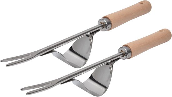 Twee Delige Tuin Handwieder met Lange Handgreep, RVS Onkruidverwijderaar voor Oprit en Gazon, Ideaal voor Kieren en Mos Verwijderen van Merkloos	