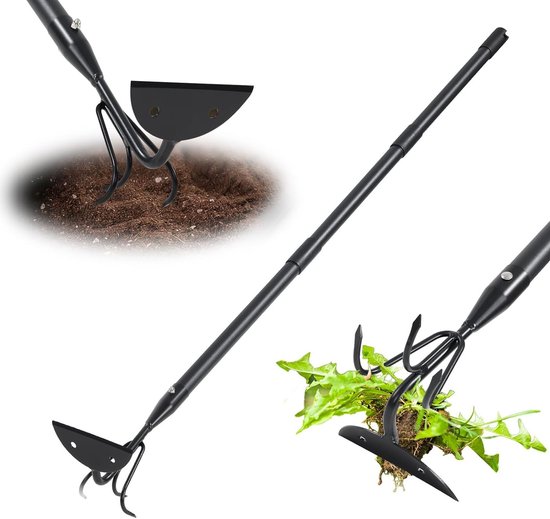 Twee-in-één tuinhark met handvat, 152 cm lang, ideaal voor tuinonderhoud en gronddelen