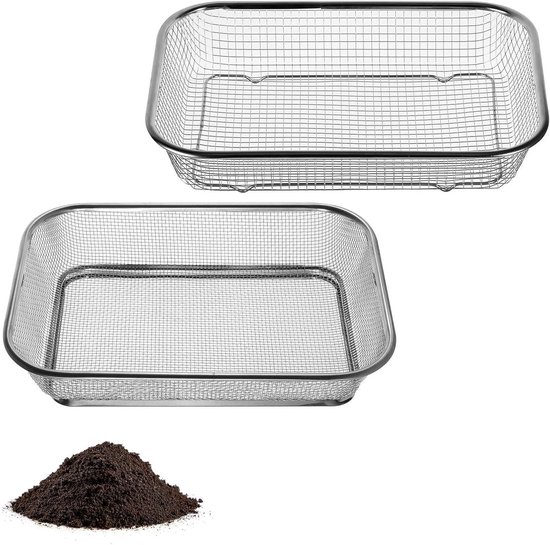 Twee Stuks Tuin Aarde Zeef, RVS Tuin Zeef met 3.1 mm en 5.7 mm Gaas, Ideaal voor Compost, Bladeren, Grond en Zaden, Perfect voor Tuinieren en Potgrond Gebruik