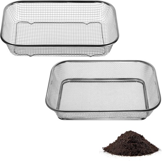 Twee Stuks Tuin Bodemzeef, RVS Tuinzeef met 3.1 mm en 5.7 mm Gaas voor Compost, Bladeren en Grond, Ideaal voor Tuinieren, Zaaien en Grondverwerking