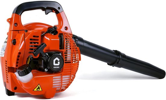 Tweetakt bladblazer met handbediening, bladblazer met benzinemotor van 1,1 pk en 28 cc, luchtvolume van 490 CFM, windsnelheid van 180 MPH, krachtige reinigingsprestaties en ergonomisch ontwerp – voor gazononderhoud – oranje