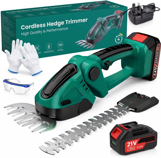 Twenty4seven® Elektrische Heggenschaar met Accu - Inclusief Buxusschaarmes & Grasschaarmes - Draadloze Snoeischaar & Grasschaar van Merkloos	