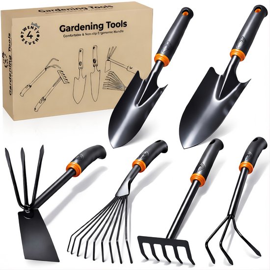Twenty4seven® Tuingereedschap Set 6-Delig - Tuinierset met Hark, Schepje, Spatel, Drietand & Schoffel - Handgereedschap voor Tuinieren & Planten