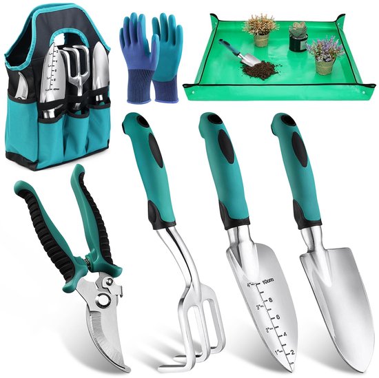 TYBYBB Tuingereedschap Tuinaccessoires Tuingereedschap Tuinaccessoires met beplantingsmat Tuinschep Bloemenschep Handhark Tuintas Tuinschaar Tuinset Gereedschap Verplanten Tuinset Klein van TYBYBB