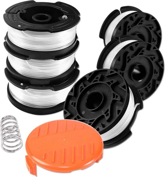 Uchidodo Draadspoelen voor Black en Decker Grastrimmer, 6 Stuks Grastrimmer Spoelen, Lengte 9,15 m, Diameter 1,65 mm met Spoelafdekking en Veer van Uchidodo