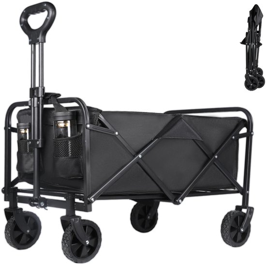 UFTA Bolderkar Opvouwbaar - Campingwagen Tuinkar Strandwagen - Picknickkar 100 Liter - Grote Capaciteit en Inklapbaar - Zwart