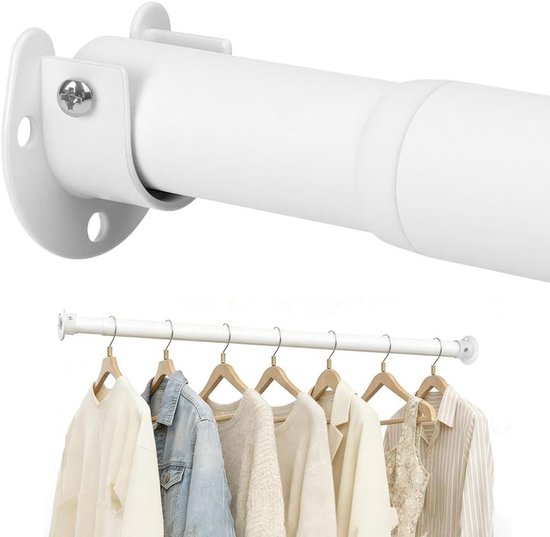 Uitbreidbare Kledingstang 43 - 142 cm, Verstelbare Telescopische Stang voor Wandmontage, Ideaal voor Kledingkasten en Organisatie