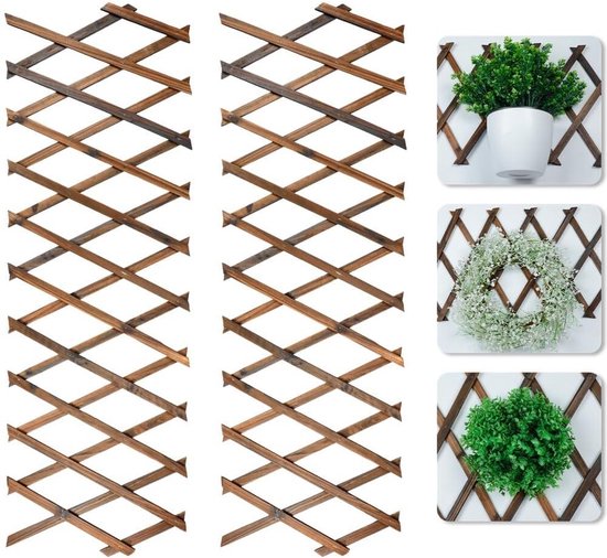 Uitbreidbare plantentrellis, 2 stuks, houten scheidingswand, plantenbak, tuinhek, 190 x 30 cm, houten plantenondersteuning, hek, duurzaam en robuust, voor klimplanten, toverstaf decoratie van RISE IN标题