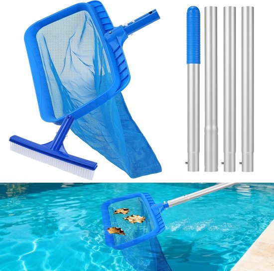 Uitgevoerd zwembadskimmernet, 105 cm zwembaddiep bladnet Zwembadskimmer met 4-delige aluminium telescopische paal Zwembad kunststof borstelkop, voor zwembadvijverfontein Hot Tub Spa